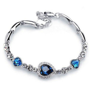 New Blue Heart Crystal Bracelet Silver Titanic